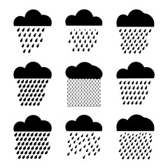 Rain Silhouette Vector Bundle Black and White Rain Clipart EPS Illustration