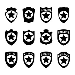 Police Badge Silhouette Vector Bundle Black and White Police Badge Clipart EPS Illustration