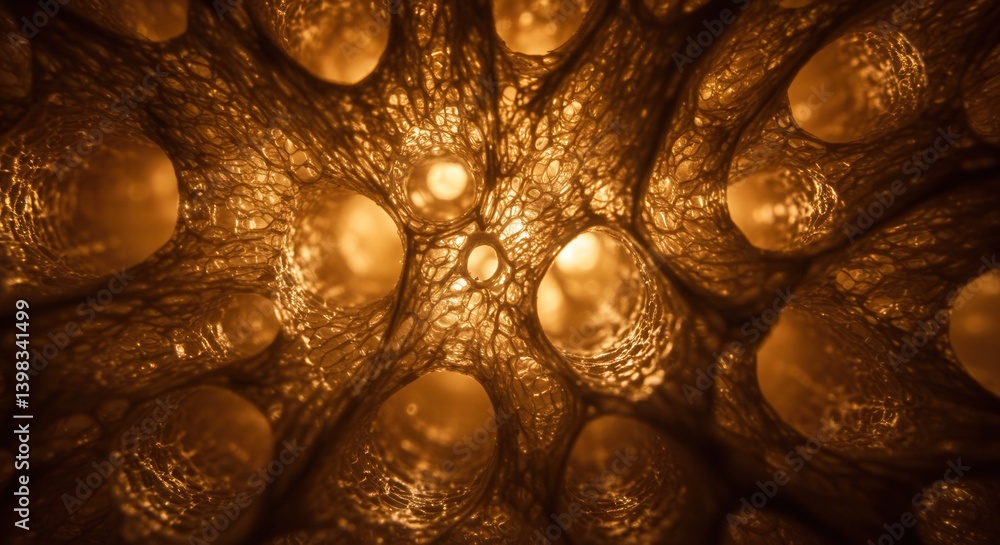 Aufkleber Abstract Golden Network Structure with Holes and Interconnected Texture