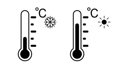 simple thermometer icons Hot and Cold signs. Vector graphic isolated on transparent background