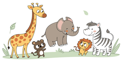 set of funny cartoon animals
