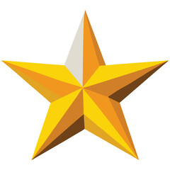 Obraz premium 3d gold metal star vector icon, shiny yellow star symbol PNG background 