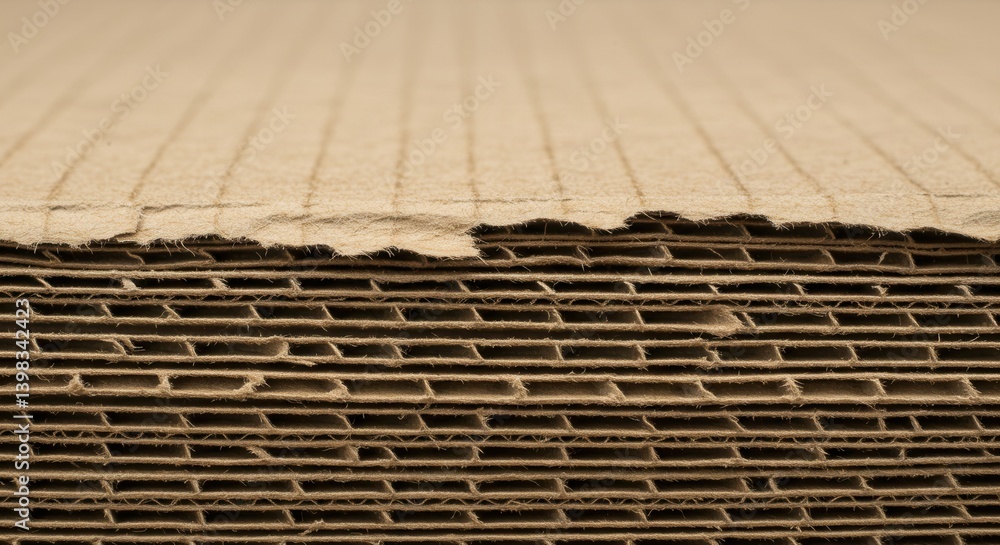 Poster Stacked corrugated cardboard sheets showing texture and layered structure