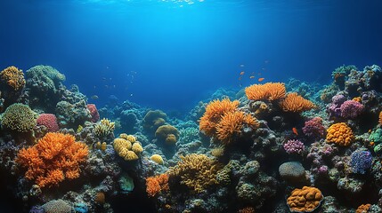 Naklejka premium Vibrant Coral Reef Underwater Scene With Colorful Fish