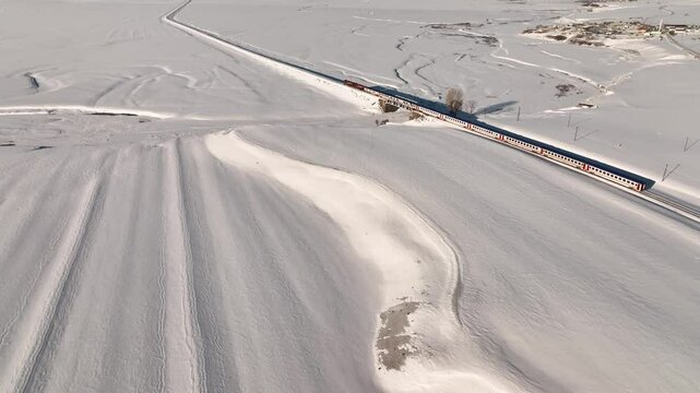 Eastern Express (Dogu Ekspresi) in the Winter Season Drone Video, Ankara to Kars Express, Kars Turkey (Turkiye)

