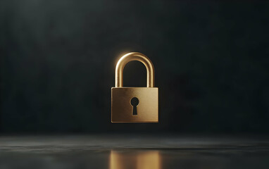 Naklejka premium A golden padlock stands out against a dark background, symbolizing security and protection in a digital age.