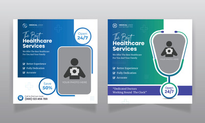 Medical healthcare social media banner design and web banner template