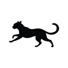 Silhouette of a black cat in a running pose against a plain white background image