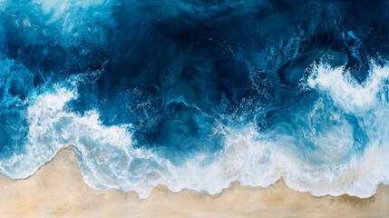 Fototapeta premium Blue ocean waves crashing on a pristine sandy beach