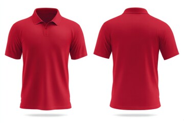 Red Polo Shirt: Front and back view of a classic short-sleeve collared shirt.