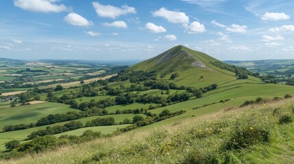Fototapeta premium Rolling Green Hills and a Conical Hilltop View