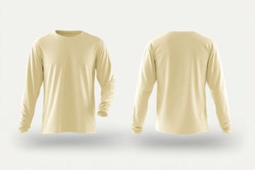 Two long-sleeved shirts on a white surface showcase garment design and apparel.