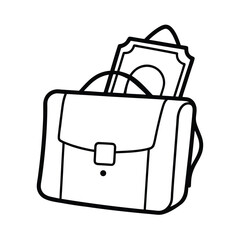Outline Illustration Of A Briefcase With Money Representing Business Finance