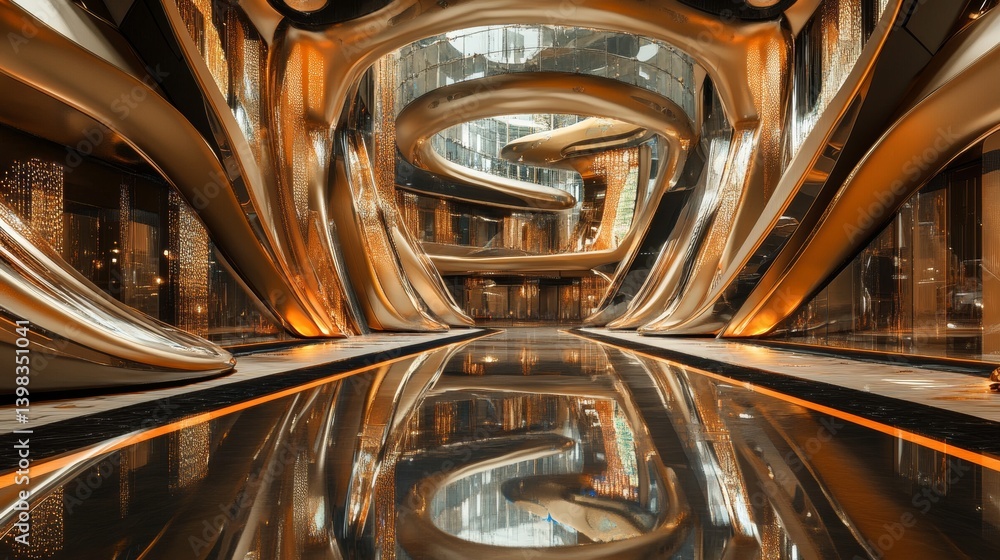 Poster futuristic metropolis with inverted architecture and mirrored lighting
