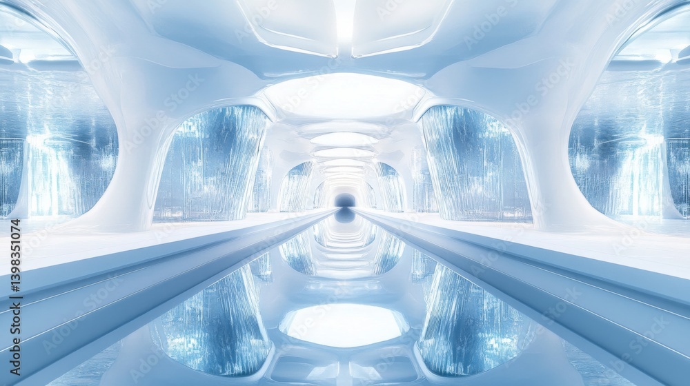 Poster futuristic metropolis with inverted architecture and mirrored lighting