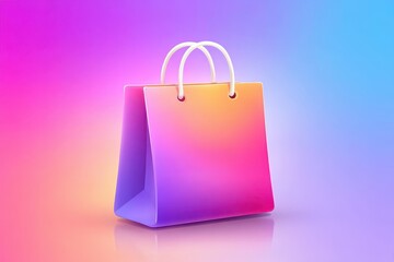 A vibrant, gradient shopping bag with a sleek design, set against a colorful background, evoking a sense of modern consumerism and style.