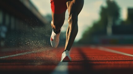 Fototapeta premium Dynamic Athlete Sprinting on Track with Intense Focus and Energy During Daylight Conditions
