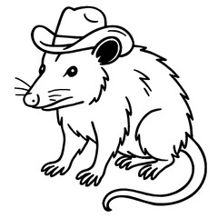 Vector Cartoon of a Cute Opossum Wearing a Cowboy Hat