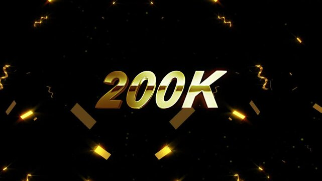 Golden 200k milestone against a dark background with sparkling confetti celebrating a huge achievement a luxurious dark backdrop with golden highlight