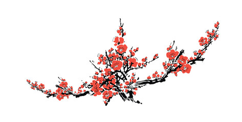 Zen Cherry Blossom - Japanese Minimalism. Floral Sakura in Vintage Japanese Style