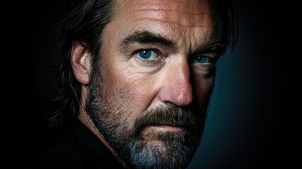 Fototapeta premium A Close Up Portrait Demonstrates a Mature Man Looking Intently