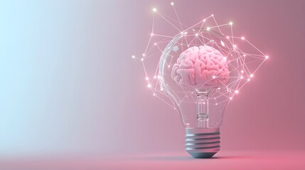 
a light bulb with a brain inside on a pastel background, a concept of artificial intelligence and creativity in business technology idea