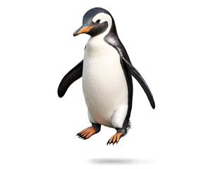 Fototapeta premium Energetic Emperor, A Realistic Penguin Leaping with Joy on Isolated Background Capturing the essence of wildlife and freedom in a single, striking frame