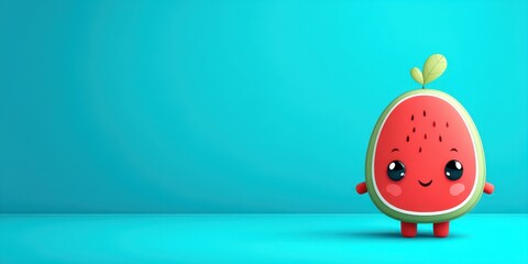A cute, cartoonish watermelon character stands on a vibrant turquoise background, exuding a playful and cheerful vibe.