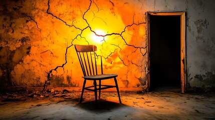 Solitary Chair in a Crumbling Room: A Haunting Still Life