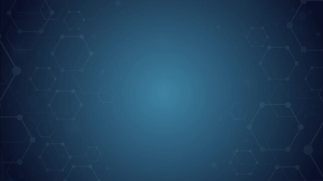 Animation of structural chemical formulas on a dark blue background .Geometric abstract background with hexagons. Medicine, science and technology. 4K background footage