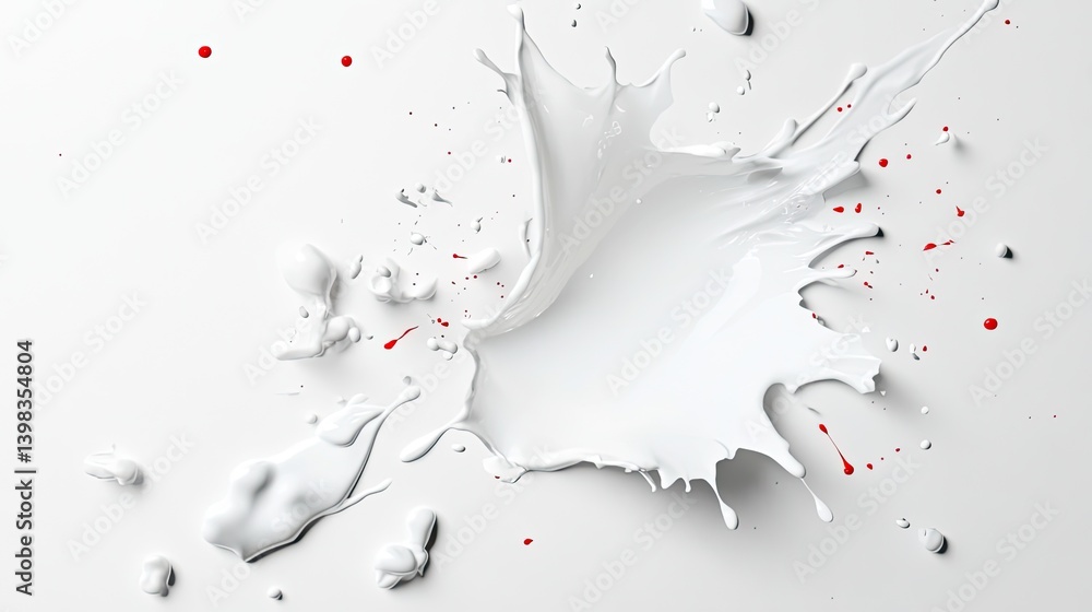Poster dynamic white paint splash with red accents studio setting abstract artwork minimalist style