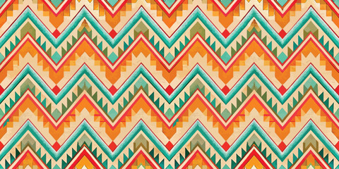 Colorful zigzag pattern with vibrant tribal designs for modern decor.
