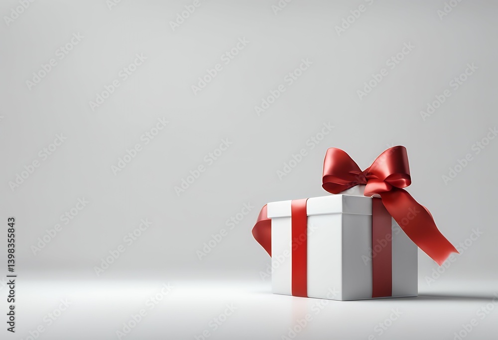 Poster shadow rendering ribbon isolated gift open present red box background 3d blank white bow three-dimen