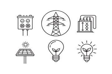 Electricity, electrical energy line vector icon set on white background.