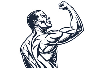 vector illustration of a body builder young man on a white background