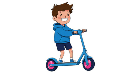 A boy riding a scooter character isolated on white