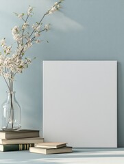 Aesthetic Mockup: White Canvas, Spring Blossoms, and Books