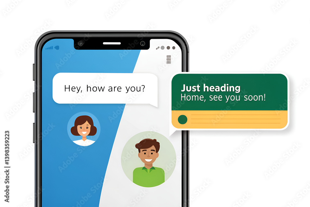 Poster chatting on smart phone screen message reply pop up