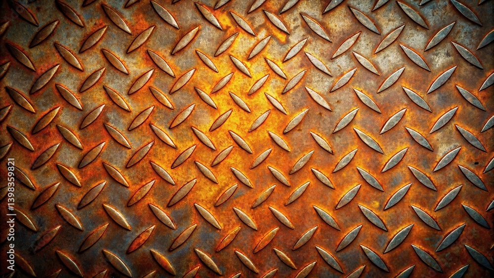 Aufkleber a heavily textured rusty diamond plate metal surface with an aged appearance and rich color variatio