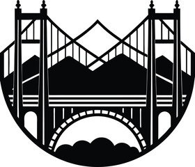 Bridge Silhouette Vector | Architecture, Landmark & Structure Line Art