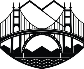 Bridge Silhouette Vector | Architecture, Landmark & Structure Line Art