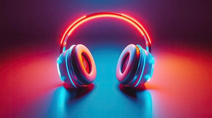 Neon Lit Headphones Vibrant Red And Blue Background