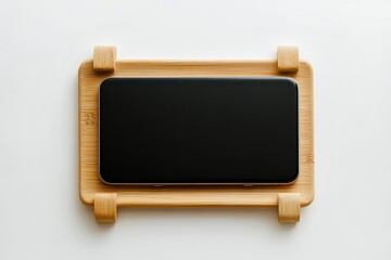 Obraz premium A bamboo phone stand , isolated on a white background.