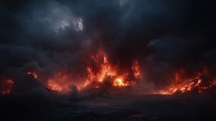 Fototapeta premium Volcanic Eruption at Sea Under Dark Stormy Skies