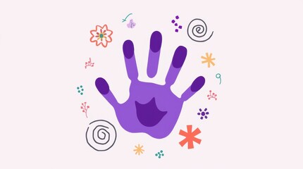 Obraz premium purple handprint with playful swirls and decorative elements around it