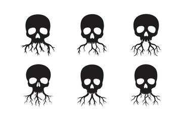 skull roots vines growing vector art silhouette