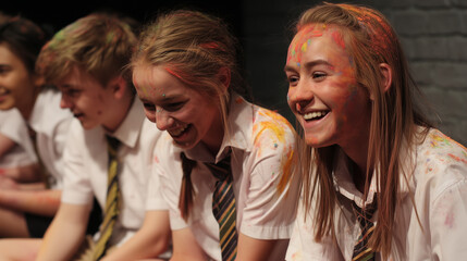 Fototapeta premium Students Performing on Stage in a Theatre, Vibrant and Happy