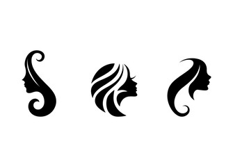 Obraz premium Luxury Beauty Salon Logo with Elegant Woman Silhouette Stylish Woman Profile Icons with Hair Design for Beauty Salon, Cosmetics, and Fashion Branding