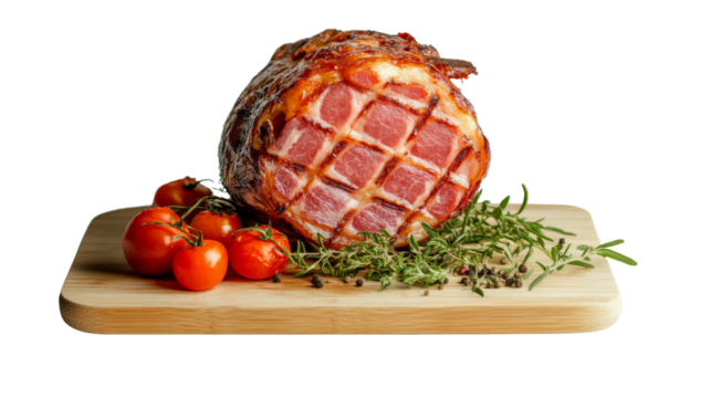 Delicious ham with cherry tomatoes on a transparent background