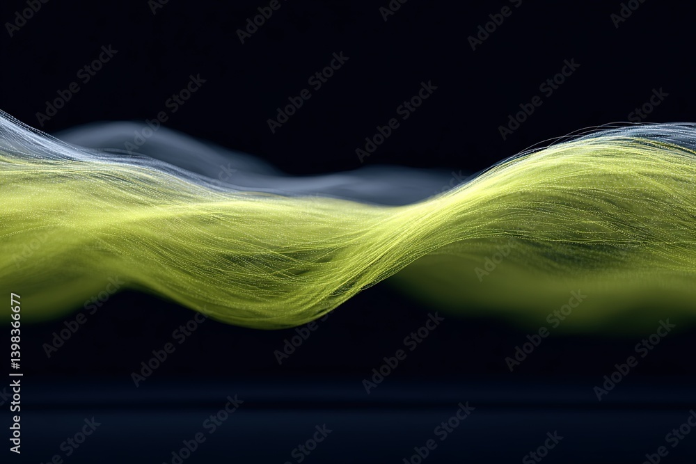 Poster vibrant yellow and gray wave-like patterns create a dynamic visual in a dark background